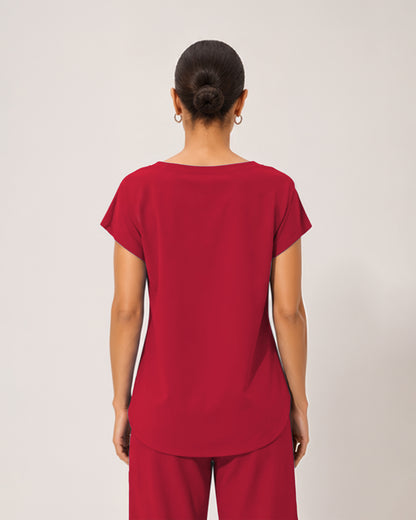 Foundry Women's 1215 Rowan 1 Pocket Boat Neck Dolman Top Red