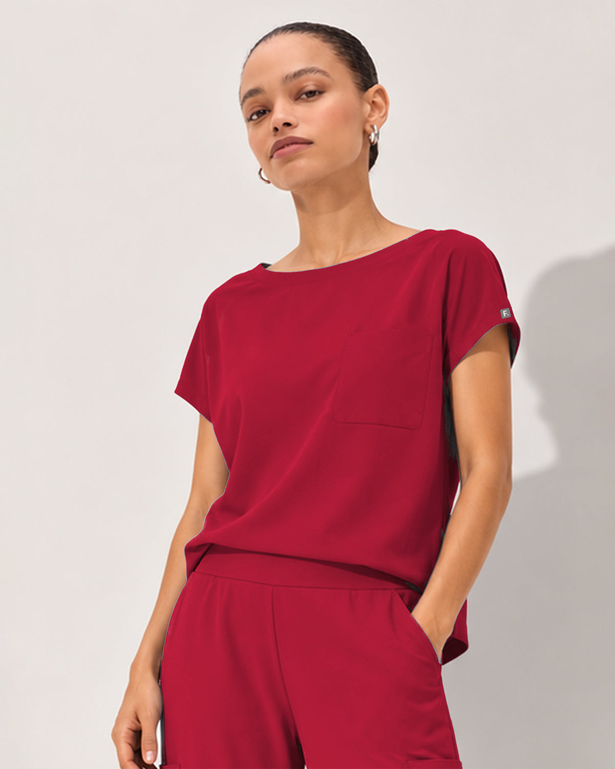 Foundry Women's 1215 Rowan 1 Pocket Boat Neck Dolman Top Red