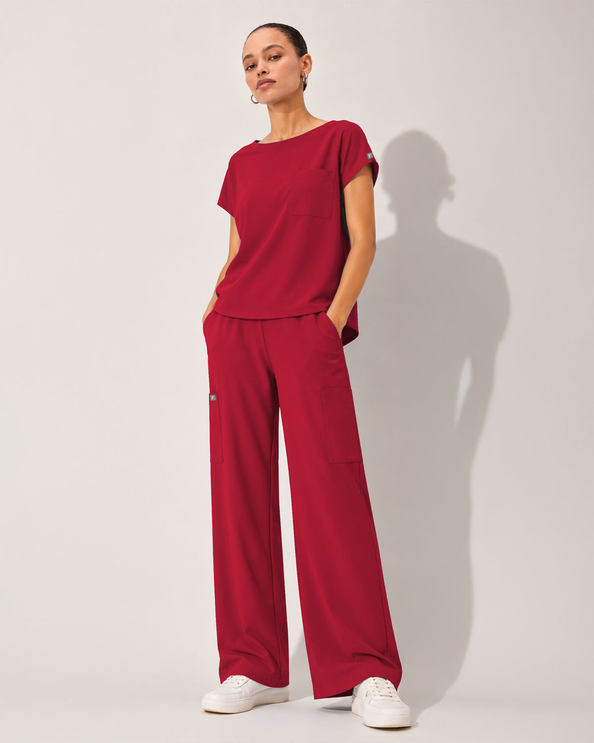 Foundry Women's 1215 Rowan 1 Pocket Boat Neck Dolman Top Red