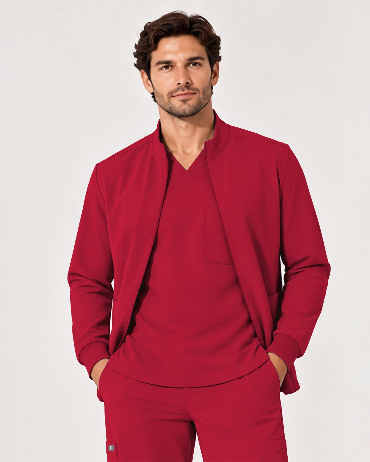 Foundry Men's 6505 Slate Men'S 2 Pocket Scrub Jacket Red