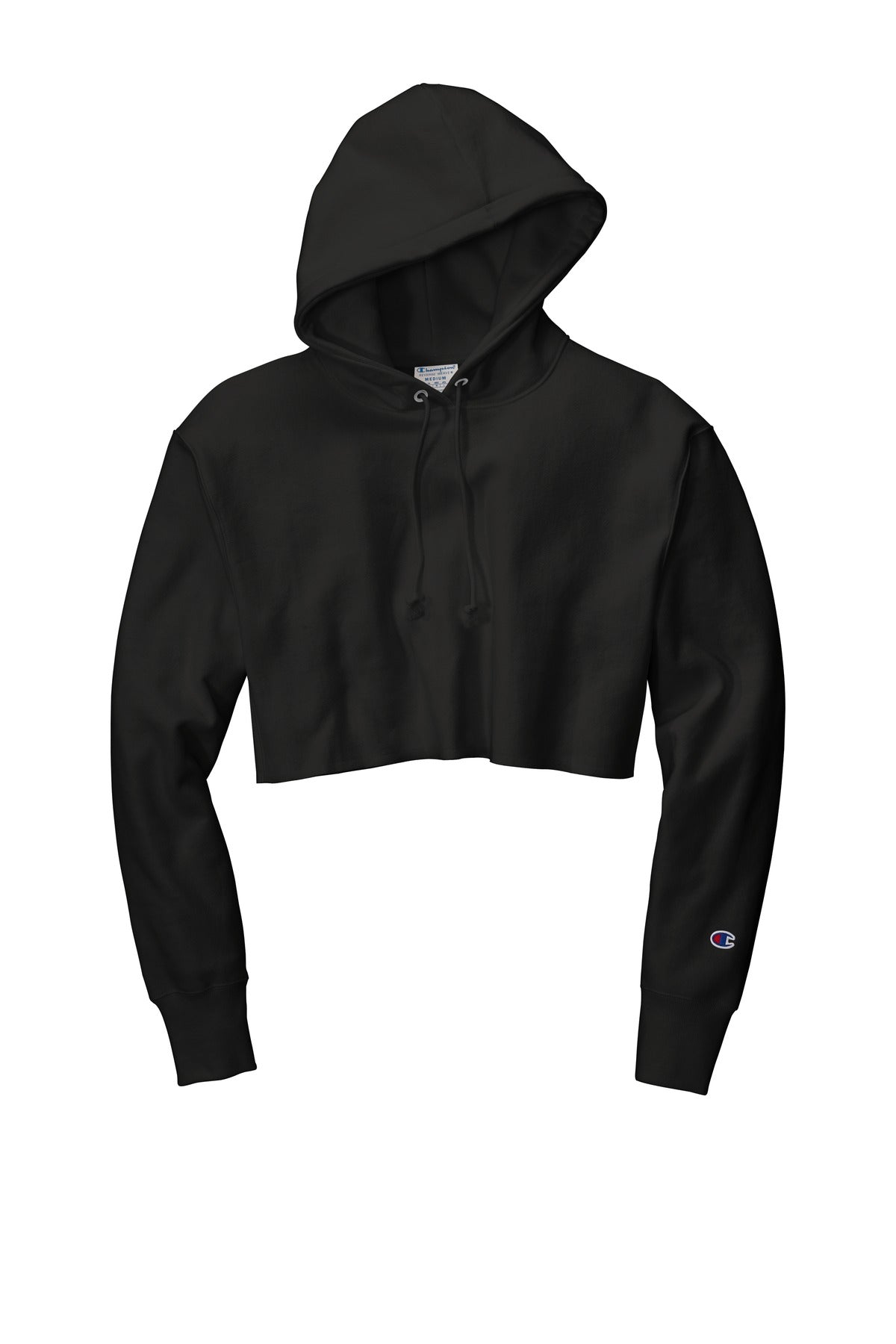 Champion Women's Reverse Weave Cropped Cut-Off Hooded Sweatshirt RW01W Black