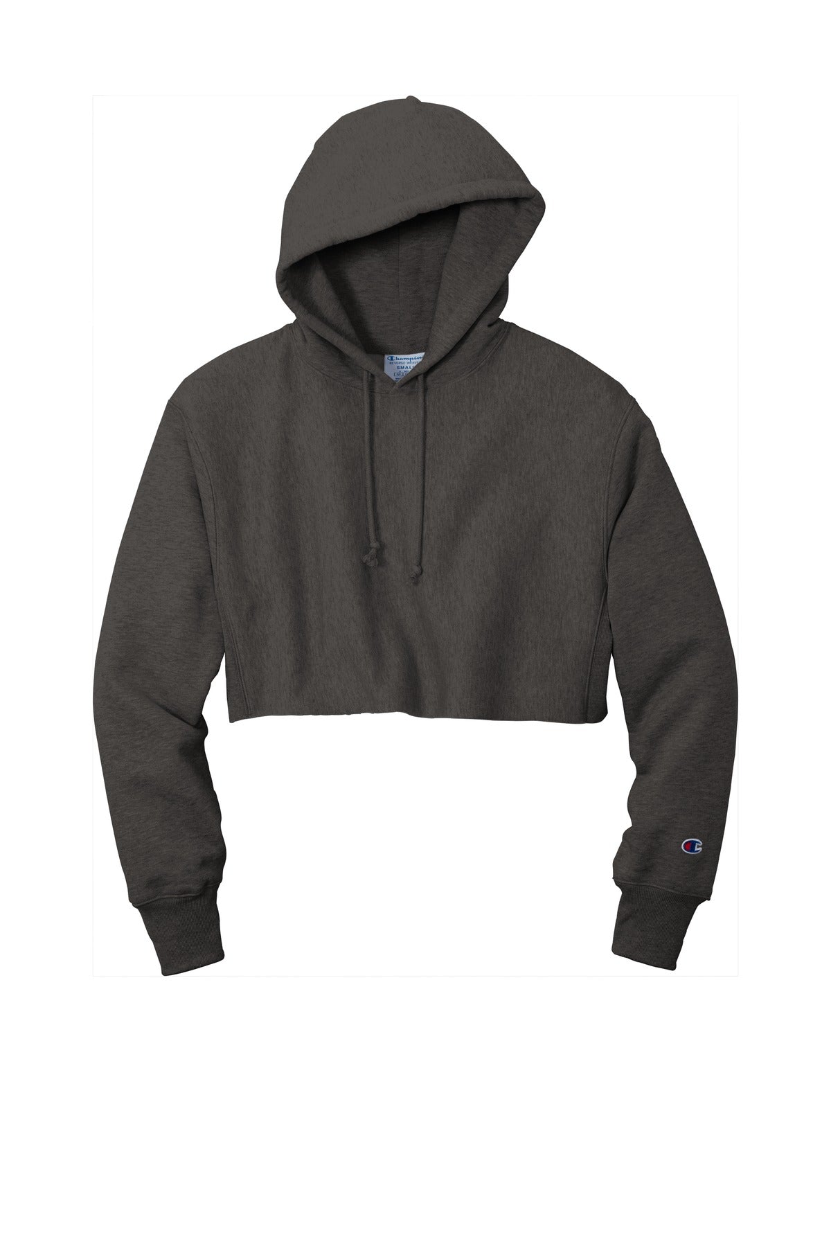 Champion Women's Reverse Weave Cropped Cut-Off Hooded Sweatshirt RW01W Charcoal Heather