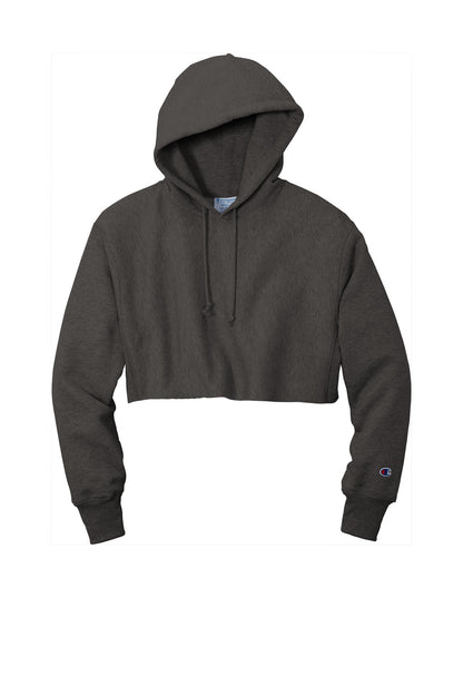 Champion Women's Reverse Weave Cropped Cut-Off Hooded Sweatshirt RW01W Charcoal Heather