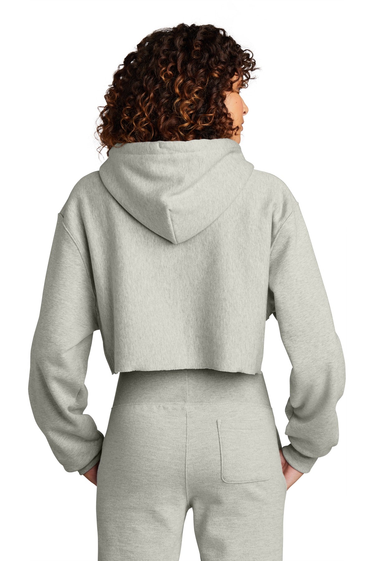 Champion Women's Reverse Weave Cropped Cut-Off Hooded Sweatshirt RW01W Oxford Grey