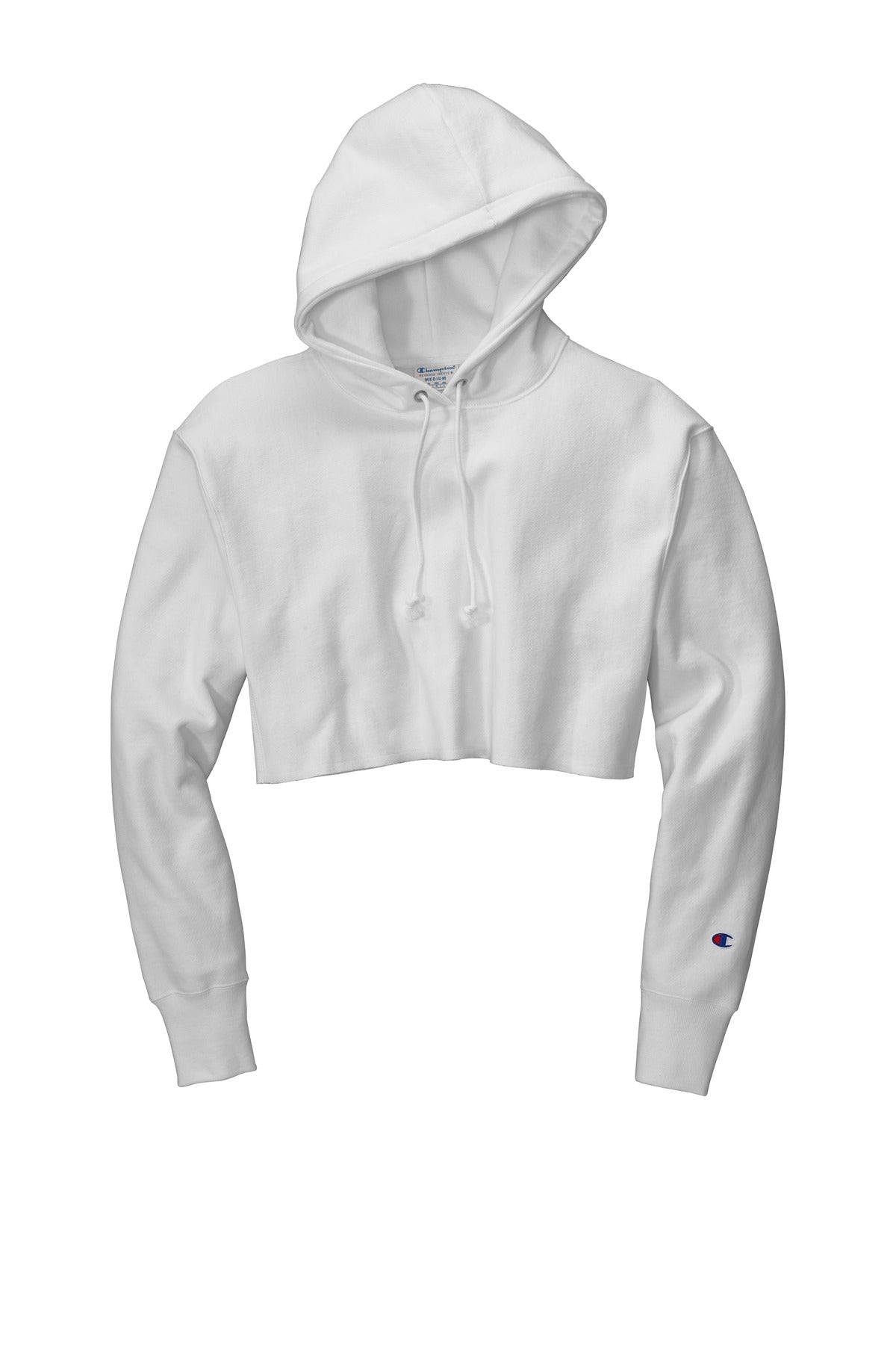 Champion Women's Reverse Weave Cropped Cut-Off Hooded Sweatshirt RW01W White