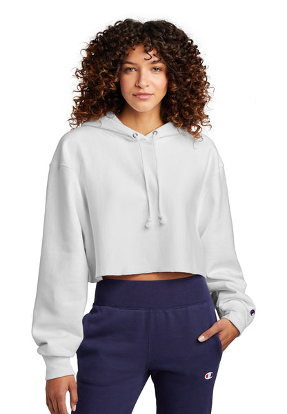 Champion Women's Reverse Weave Cropped Cut-Off Hooded Sweatshirt RW01W White