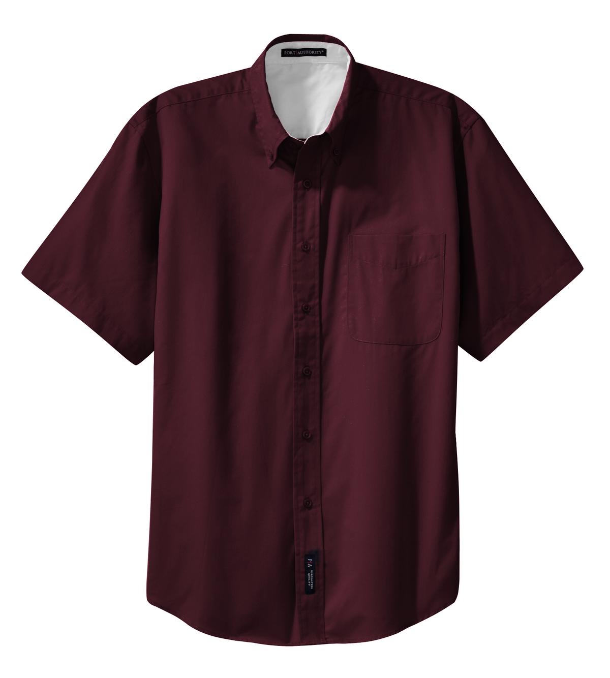 Port Authority Tall Short Sleeve Easy Care Shirt. TLS508 Burgundy/ Light Stone Tall