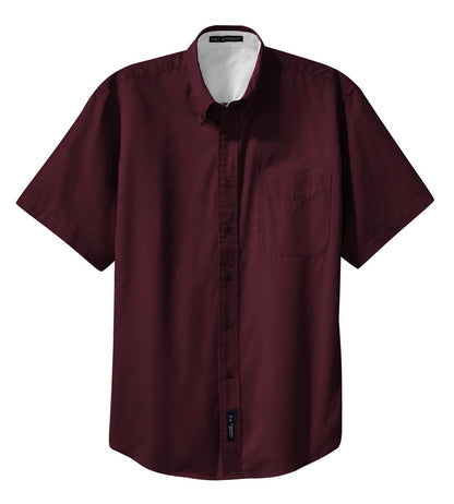 Port Authority Tall Short Sleeve Easy Care Shirt. TLS508 Burgundy/ Light Stone Tall