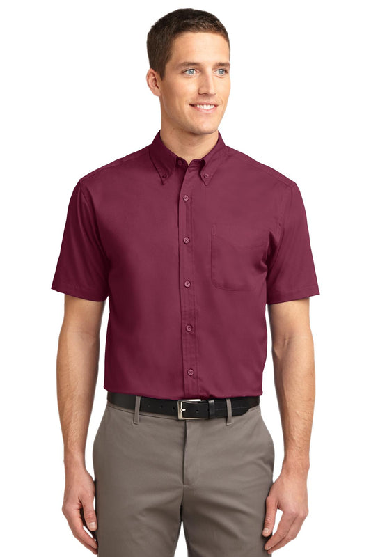 Port Authority Short Sleeve Easy Care Shirt.  S508 Burgundy/ Light Stone