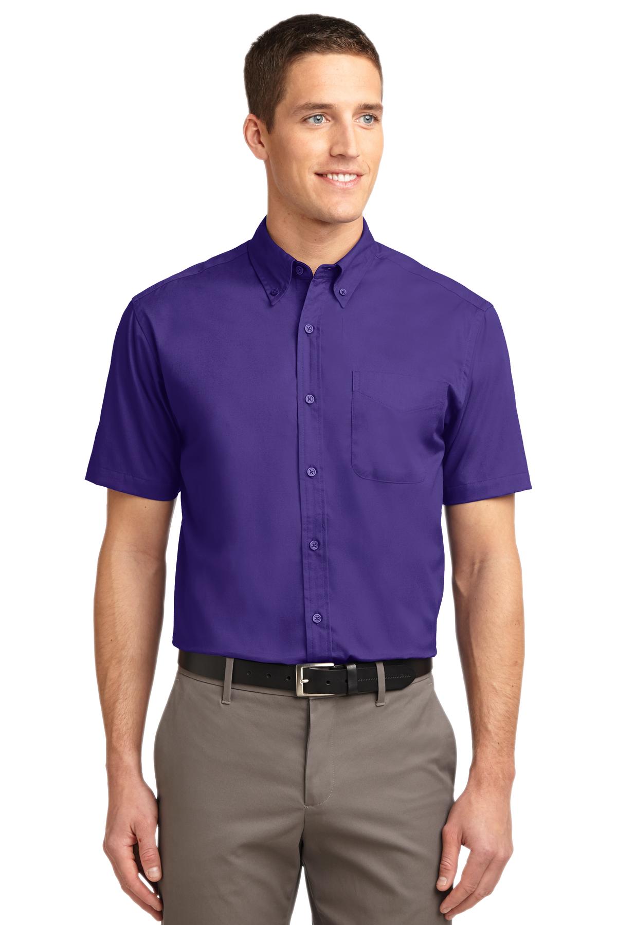 Port Authority Short Sleeve Easy Care Shirt.  S508 Purple/ Light Stone