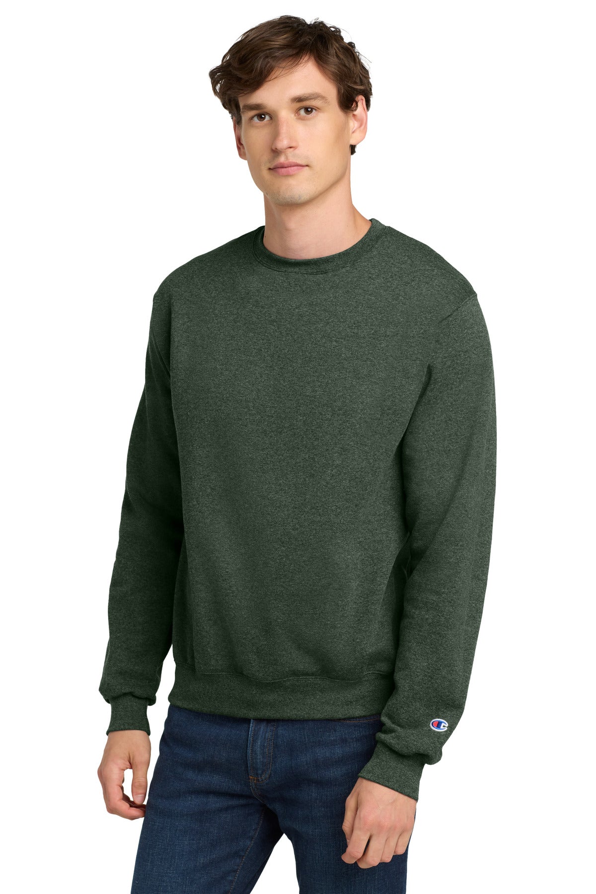 Champion Powerblend Crewneck Sweatshirt. S6000 Dark Green Heather