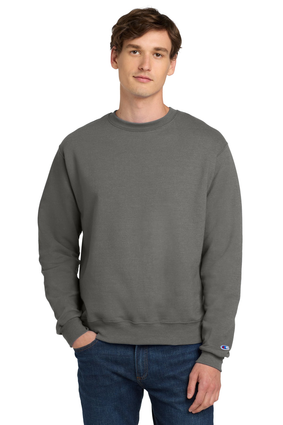 Champion Powerblend Crewneck Sweatshirt. S6000 Stone Gray