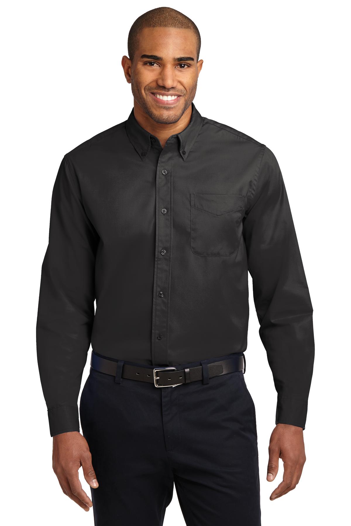 Port Authority Extended Size Long Sleeve Easy Care Shirt S608ES Black/ Light Stone