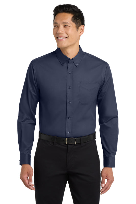 Port Authority Extended Size Long Sleeve Easy Care Shirt S608ES Navy/ Light Stone