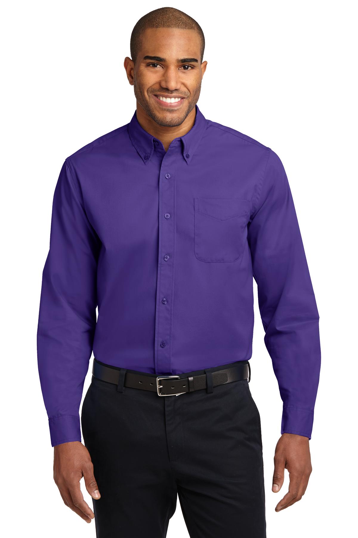 Port Authority Extended Size Long Sleeve Easy Care Shirt S608ES Purple/ Light Stone