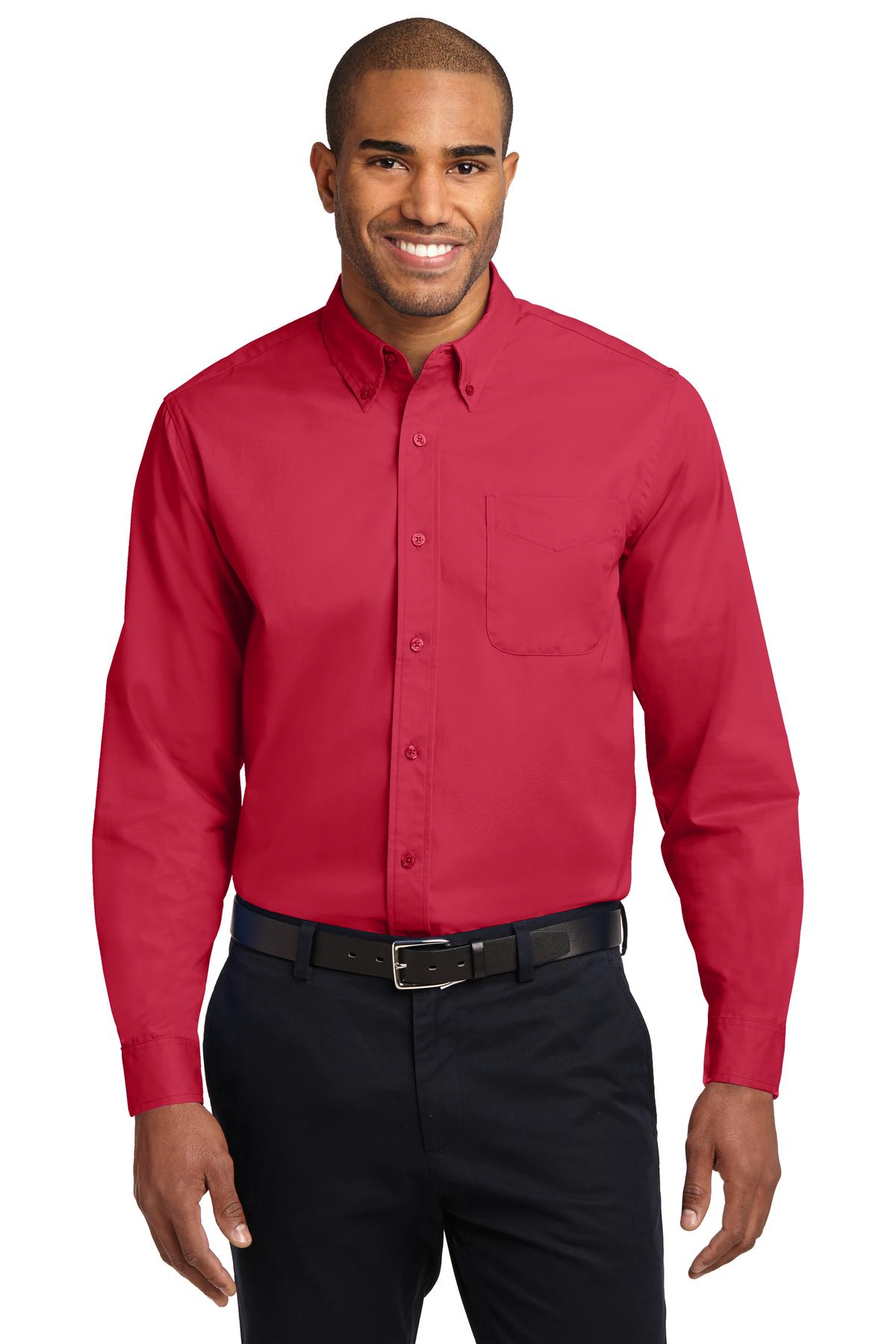 Port Authority Extended Size Long Sleeve Easy Care Shirt S608ES Red/ Light Stone
