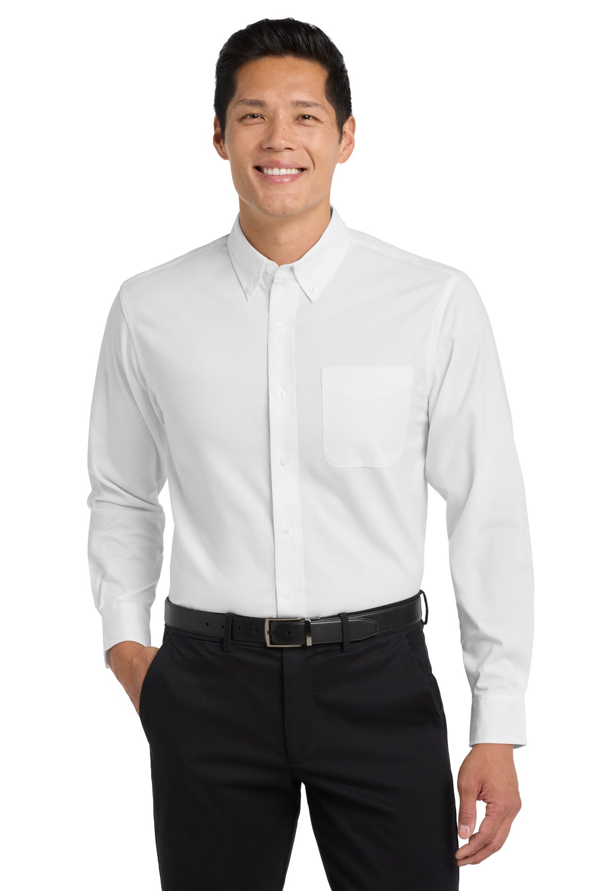 Port Authority Extended Size Long Sleeve Easy Care Shirt S608ES White/ Light Stone