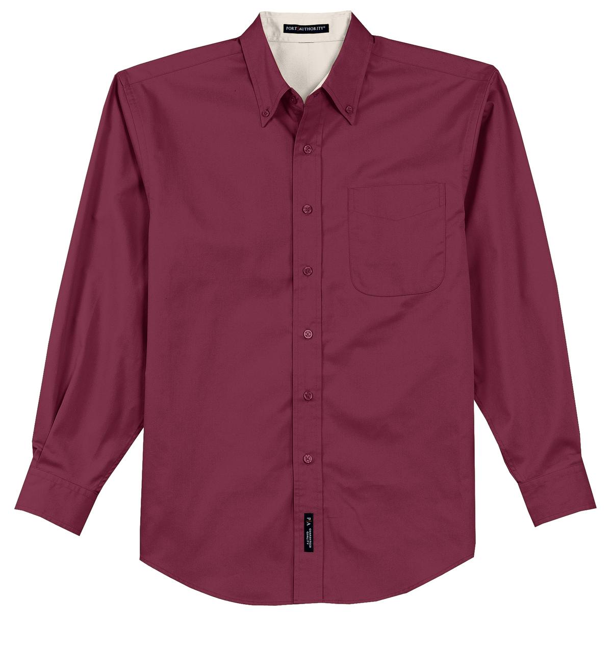Port Authority Tall Long Sleeve Easy Care Shirt.  TLS608 Burgundy/ Light Stone Tall