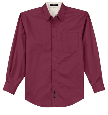 Port Authority Tall Long Sleeve Easy Care Shirt.  TLS608 Burgundy/ Light Stone Tall