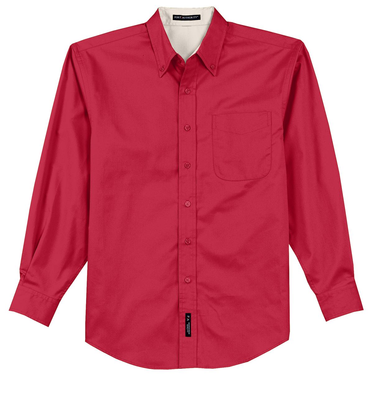 Port Authority Long Sleeve Easy Care Shirt S608 Red/ Light Stone