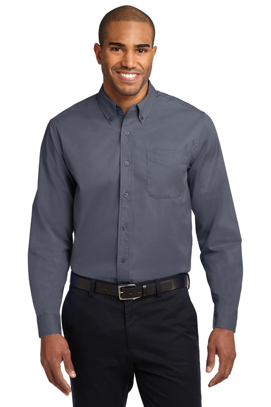 Port Authority Long Sleeve Easy Care Shirt S608 Steel Grey/ Light Stone