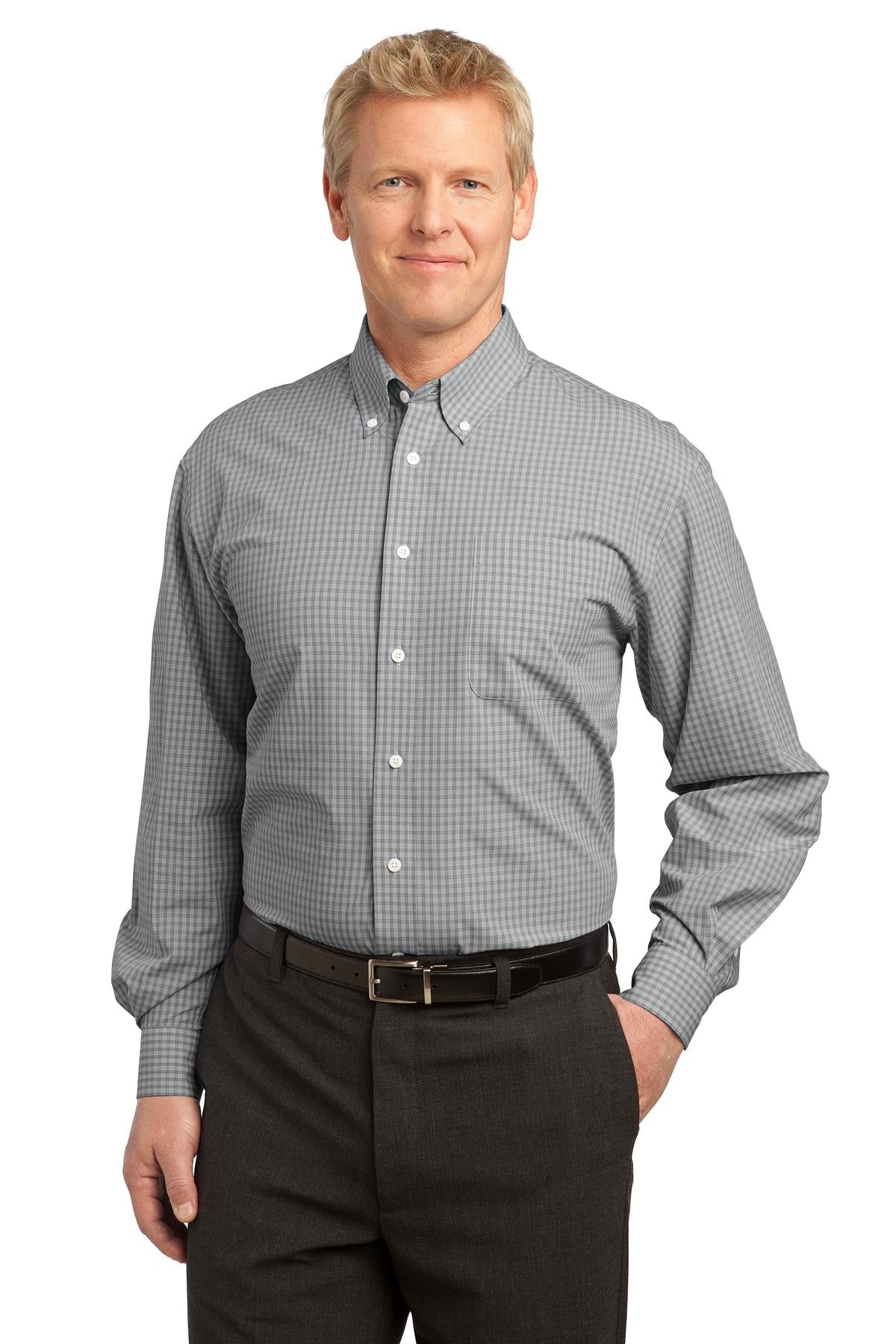 Port Authority Plaid Pattern Easy Care Shirt. S639 Charcoal