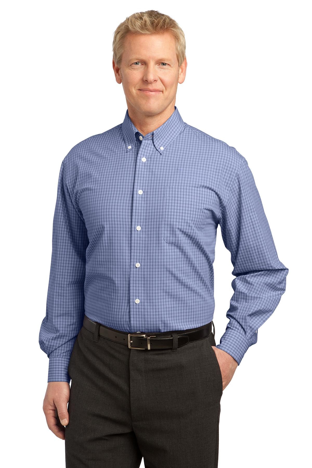 Port Authority Plaid Pattern Easy Care Shirt. S639 Navy