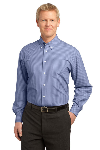 Port Authority Plaid Pattern Easy Care Shirt. S639 Navy