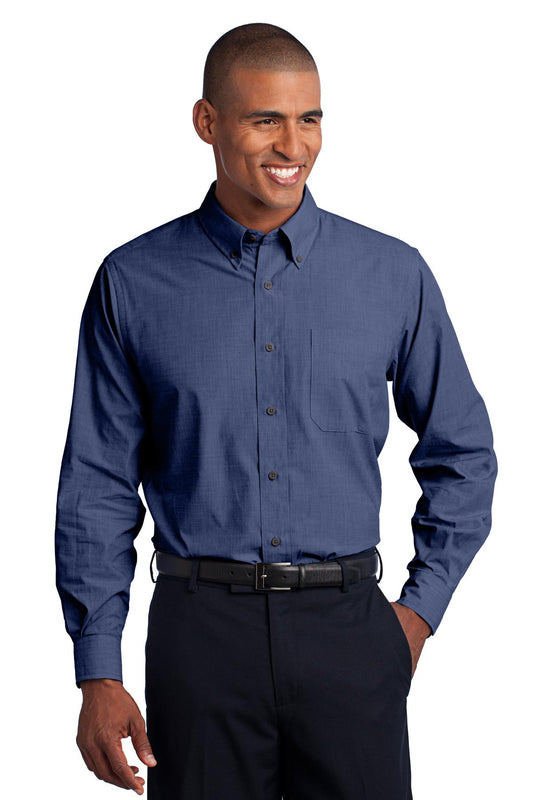 Port Authority Tall Crosshatch Easy Care Shirt. TLS640 Deep Blue Tall