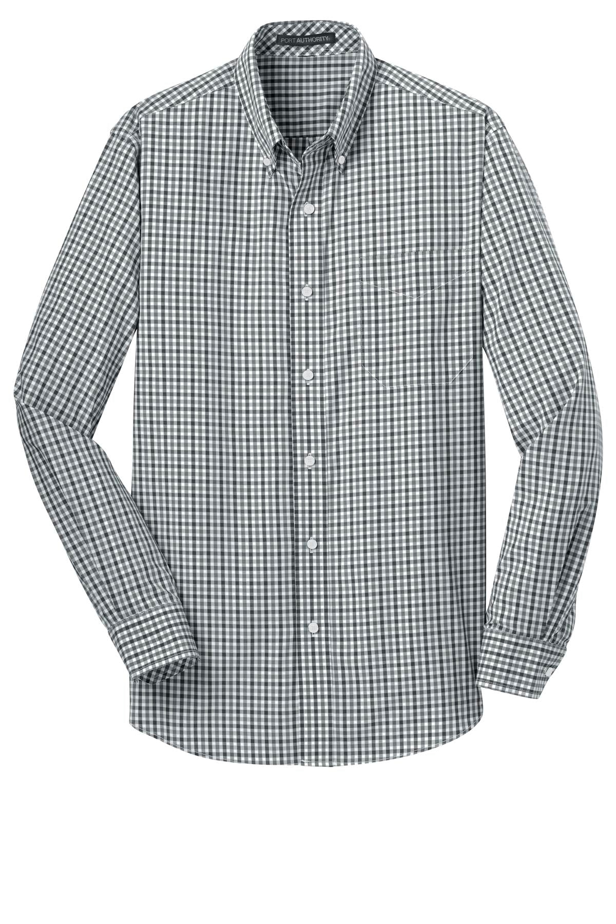 Port Authority Long Sleeve Gingham Easy Care Shirt. S654 Black/ Charcoal