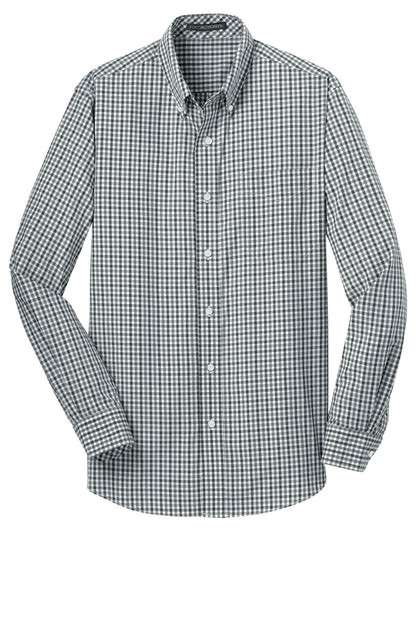 Port Authority Long Sleeve Gingham Easy Care Shirt. S654 Black/ Charcoal