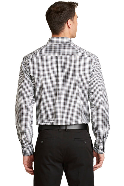Port Authority Long Sleeve Gingham Easy Care Shirt. S654 Black/ Charcoal