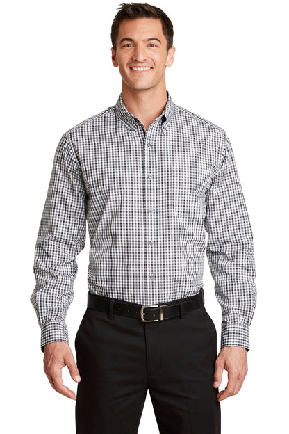 Port Authority Long Sleeve Gingham Easy Care Shirt. S654 Black/ Charcoal