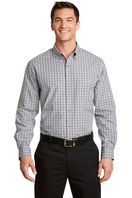 Port Authority Long Sleeve Gingham Easy Care Shirt. S654 Black/ Charcoal