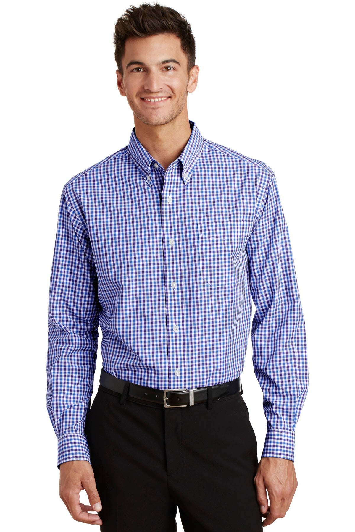 Port Authority Long Sleeve Gingham Easy Care Shirt. S654 Blue/ Purple