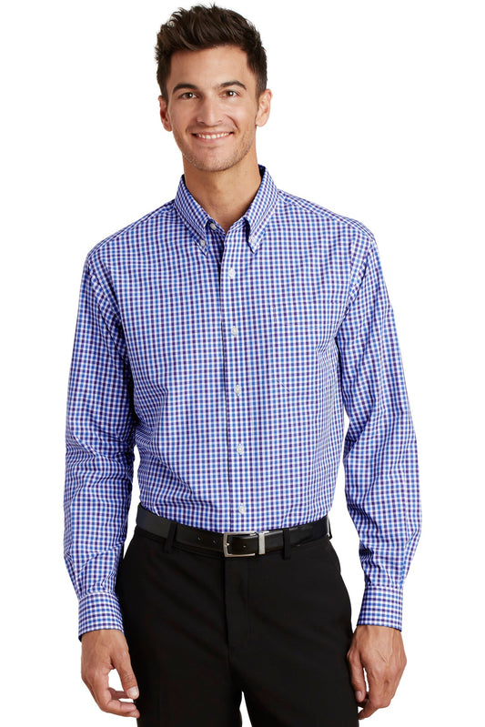 Port Authority Long Sleeve Gingham Easy Care Shirt. S654 Blue/ Purple