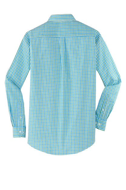 Port Authority Long Sleeve Gingham Easy Care Shirt. S654 Green/ Aqua
