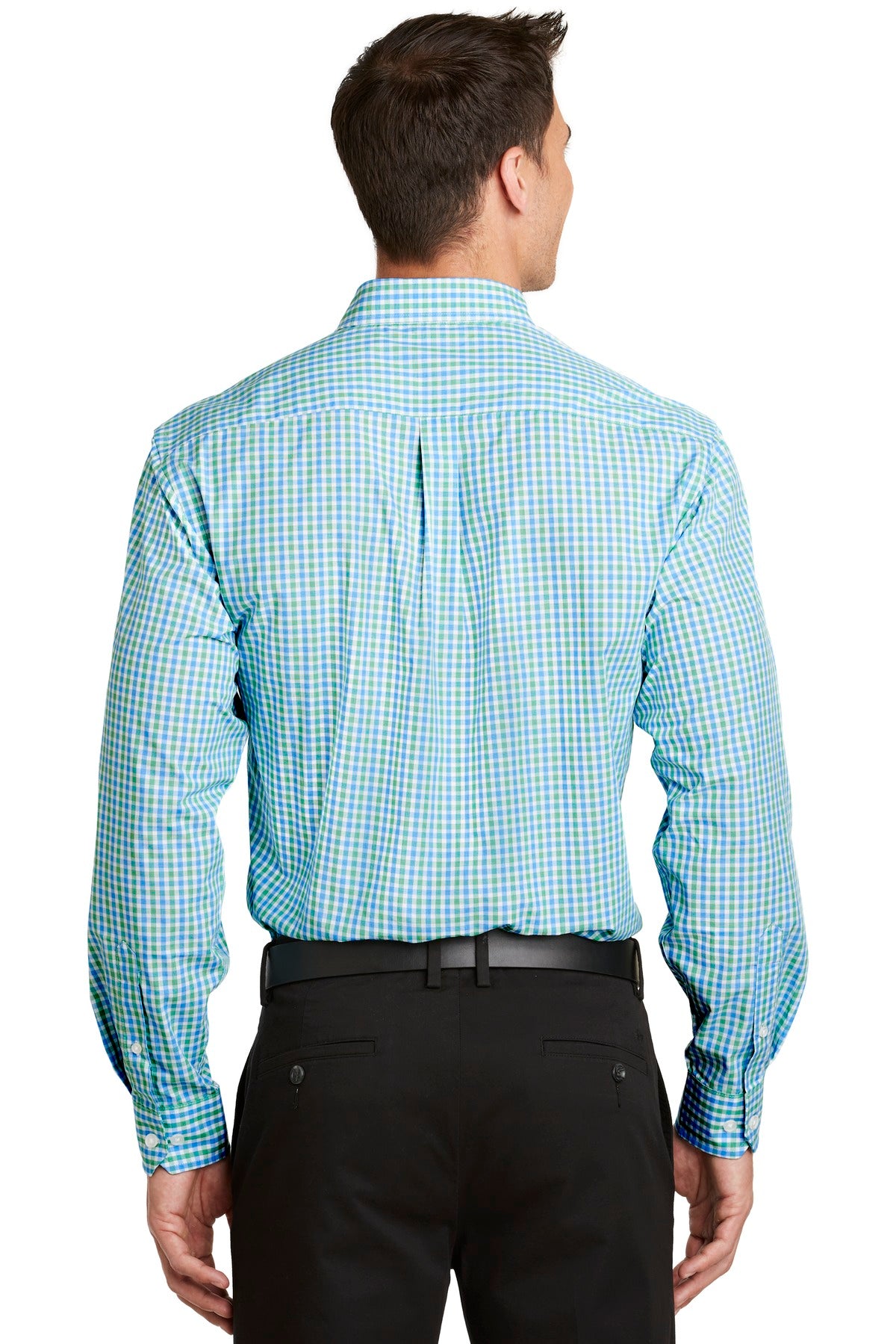 Port Authority Long Sleeve Gingham Easy Care Shirt. S654 Green/ Aqua