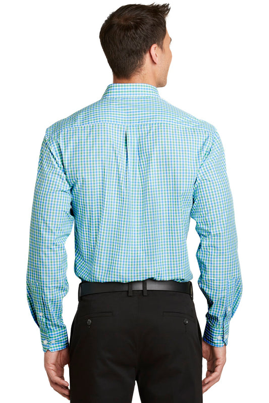 Port Authority Long Sleeve Gingham Easy Care Shirt. S654 Green/ Aqua