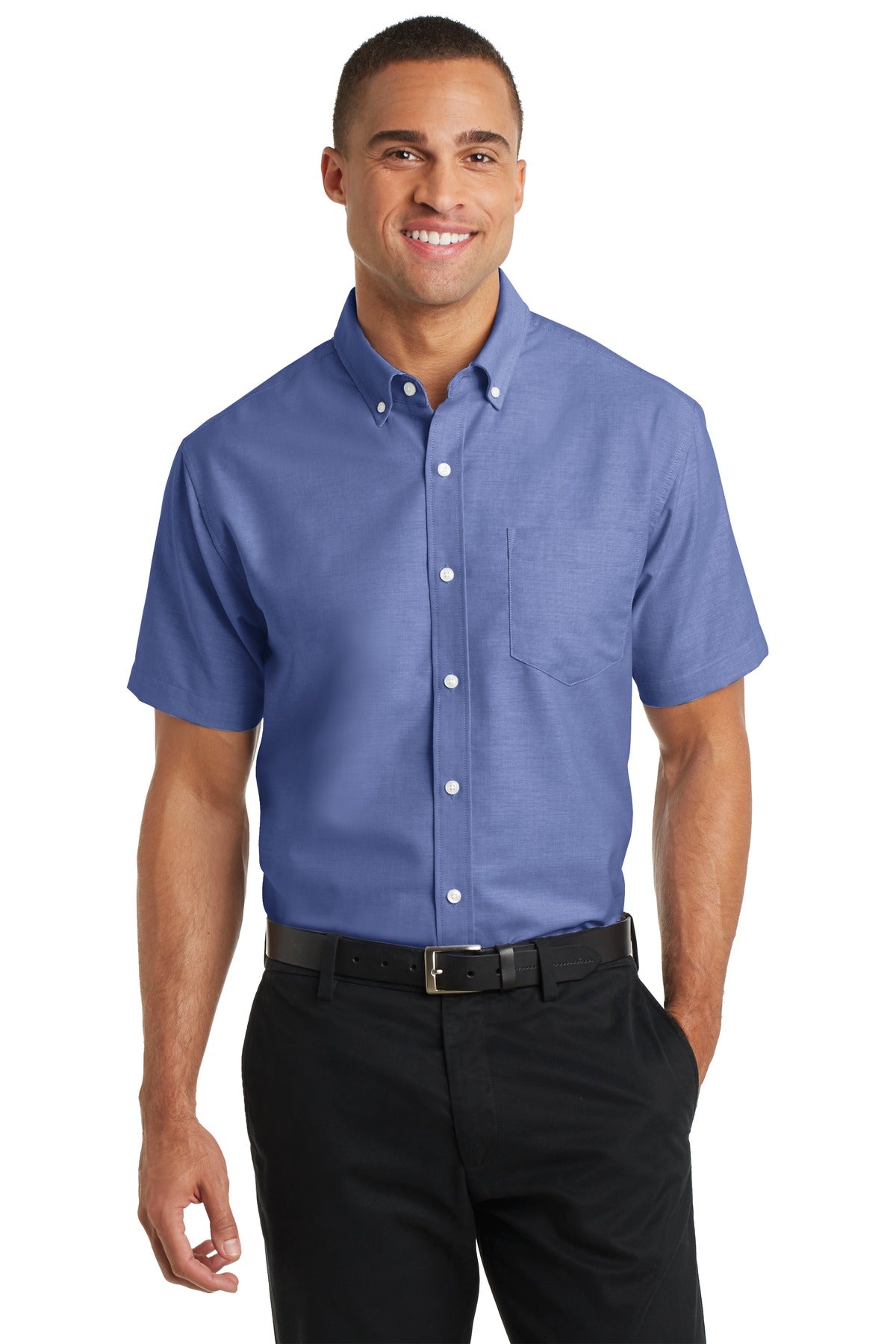 Port Authority Short Sleeve SuperPro Oxford Shirt. S659 Navy