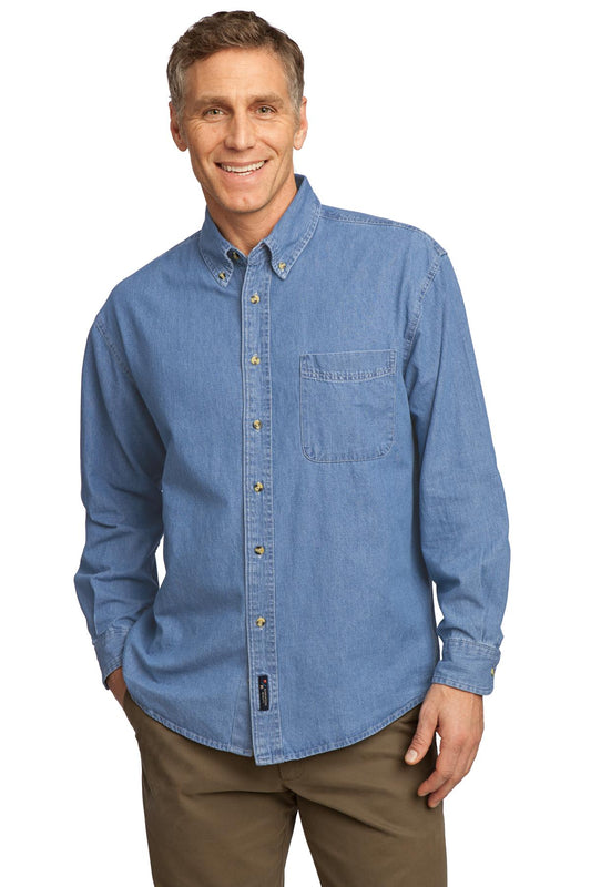 Port & Company Long Sleeve Value Denim Shirt. SP10 Faded Blue
