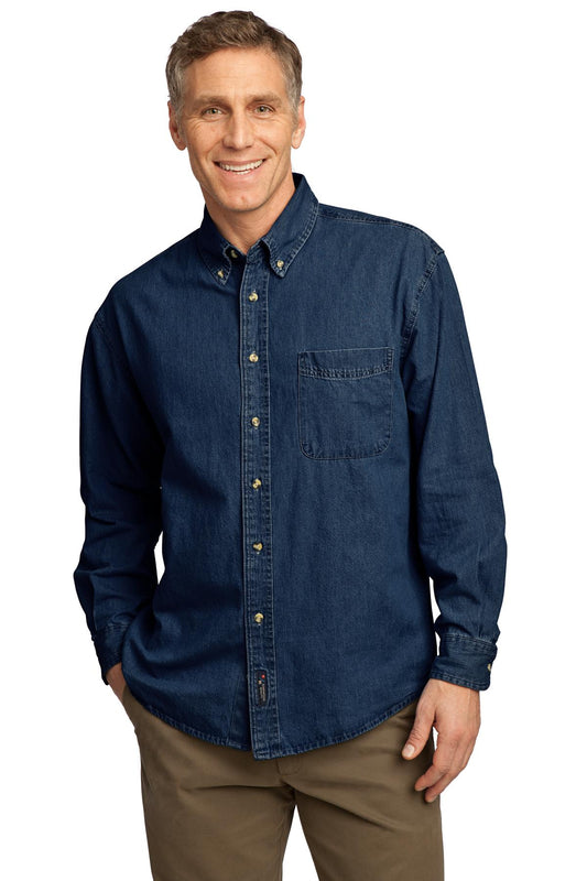 Port & Company Long Sleeve Value Denim Shirt. SP10 Ink Blue