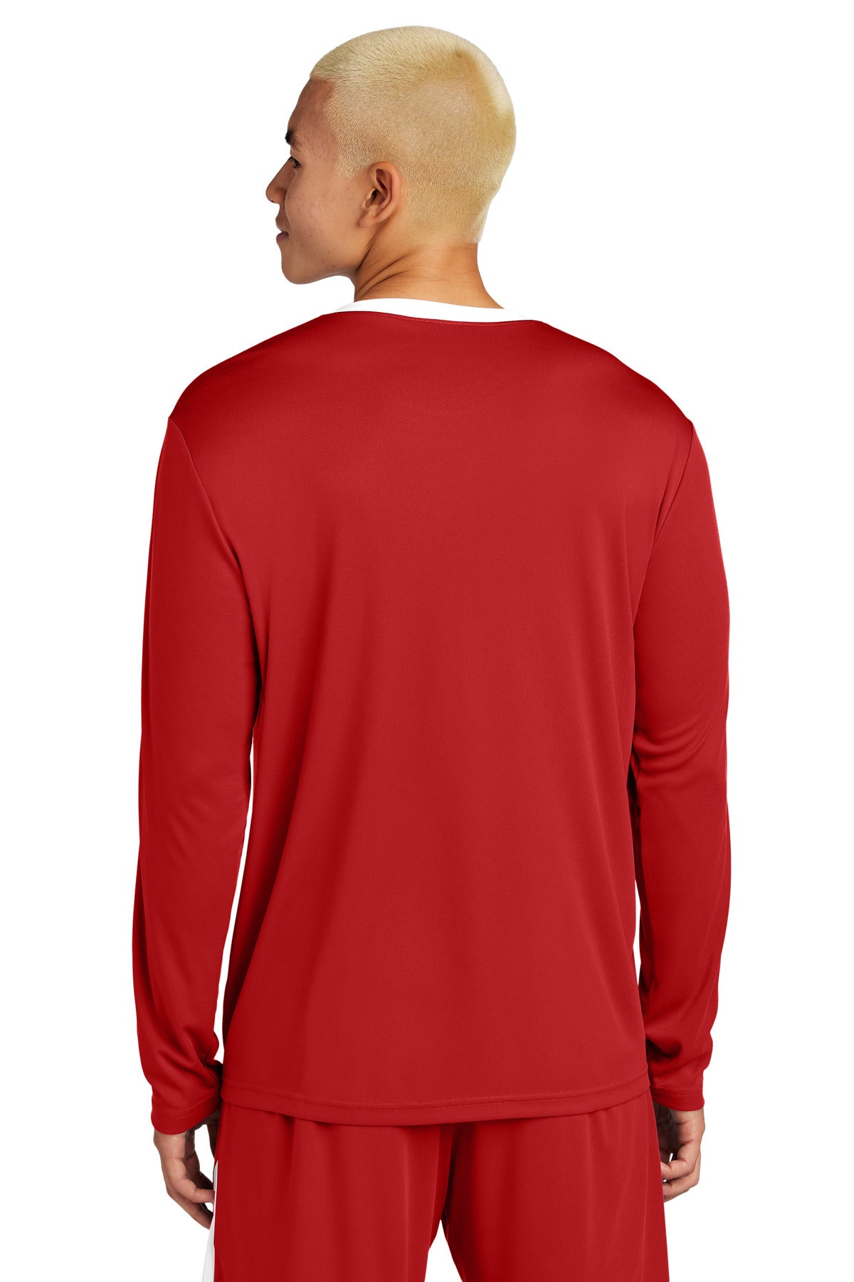 Sport-Tek Competitor United Long Sleeve Crew ST100LS Deep Red/ White