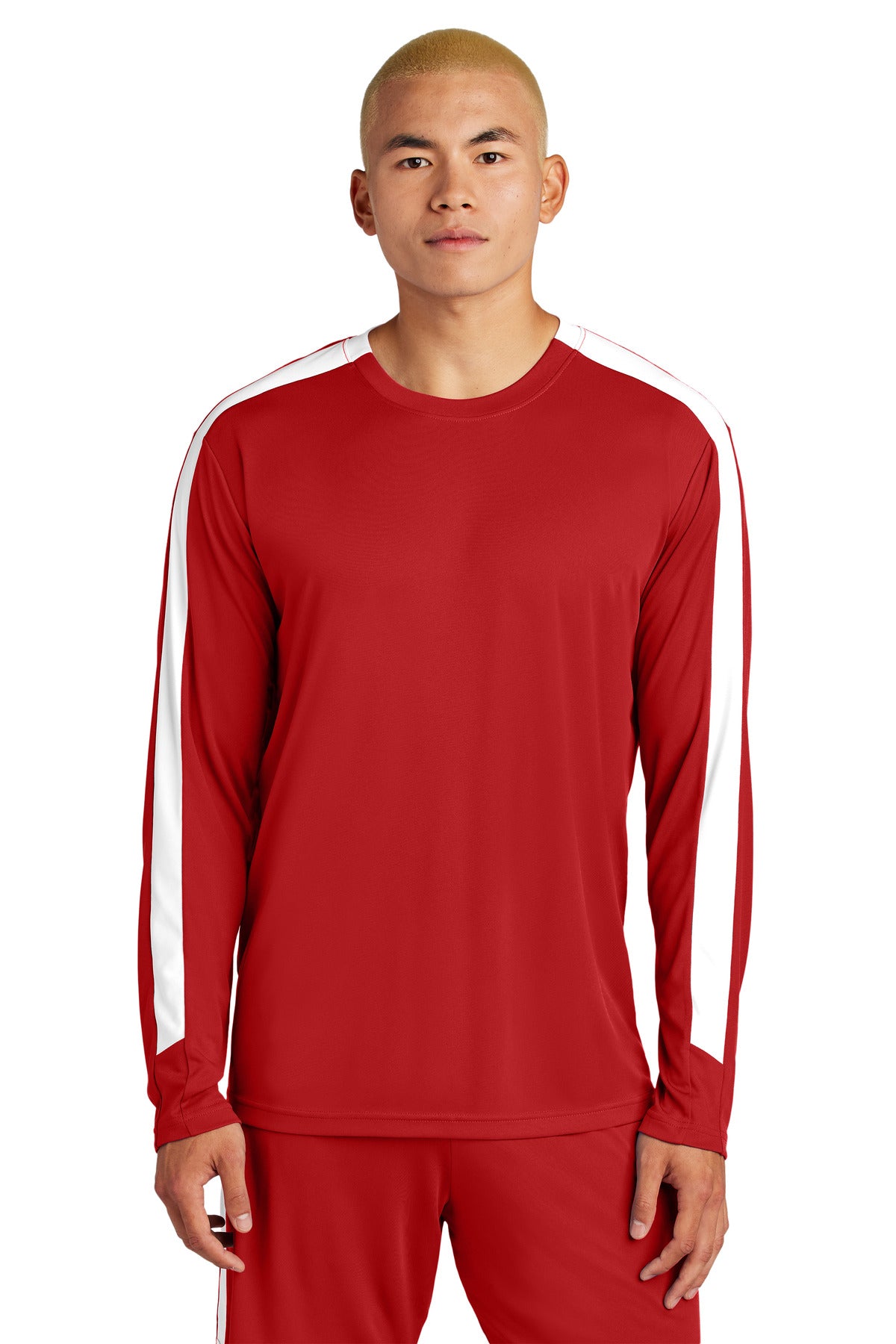 Sport-Tek Competitor United Long Sleeve Crew ST100LS Deep Red/ White
