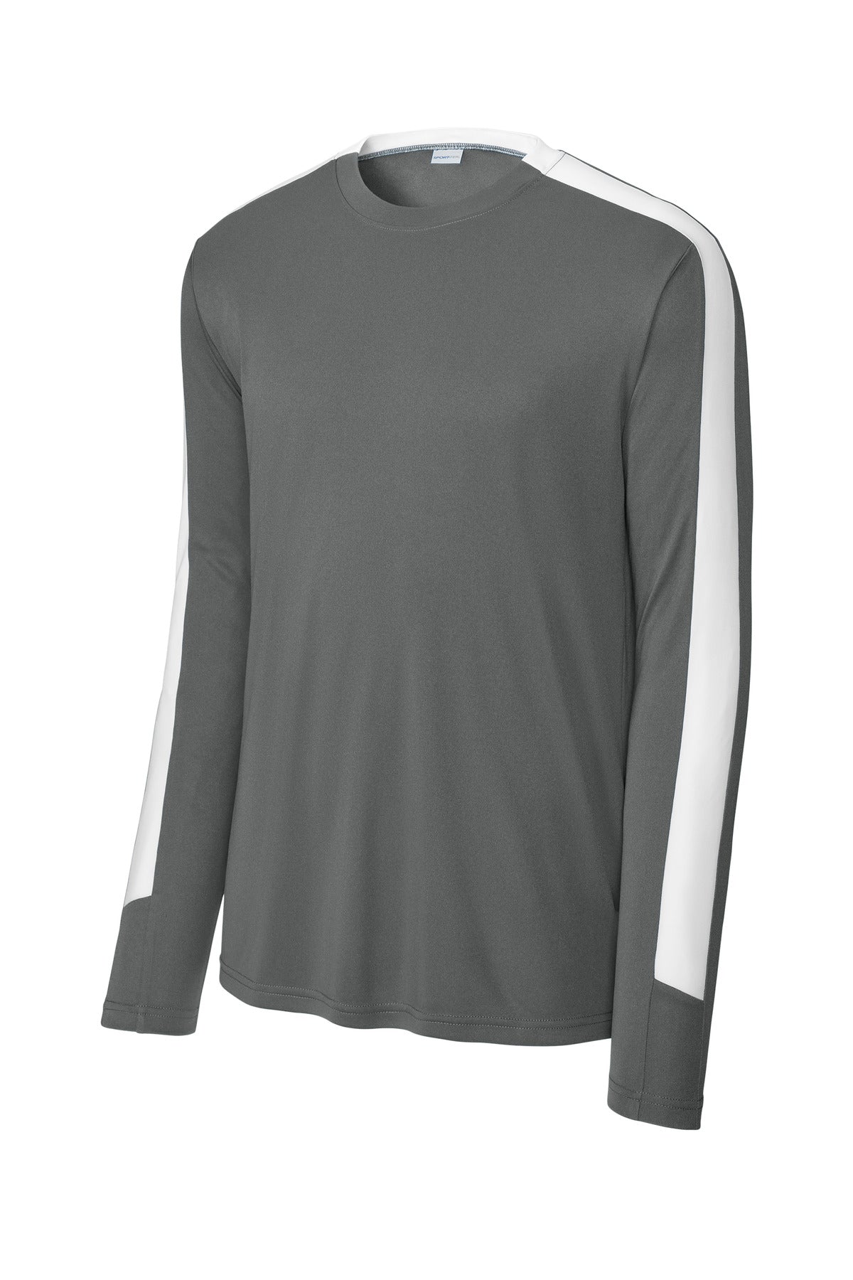 Sport-Tek Competitor United Long Sleeve Crew ST100LS Iron Grey/ White