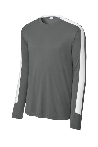 Sport-Tek Competitor United Long Sleeve Crew ST100LS Iron Grey/ White