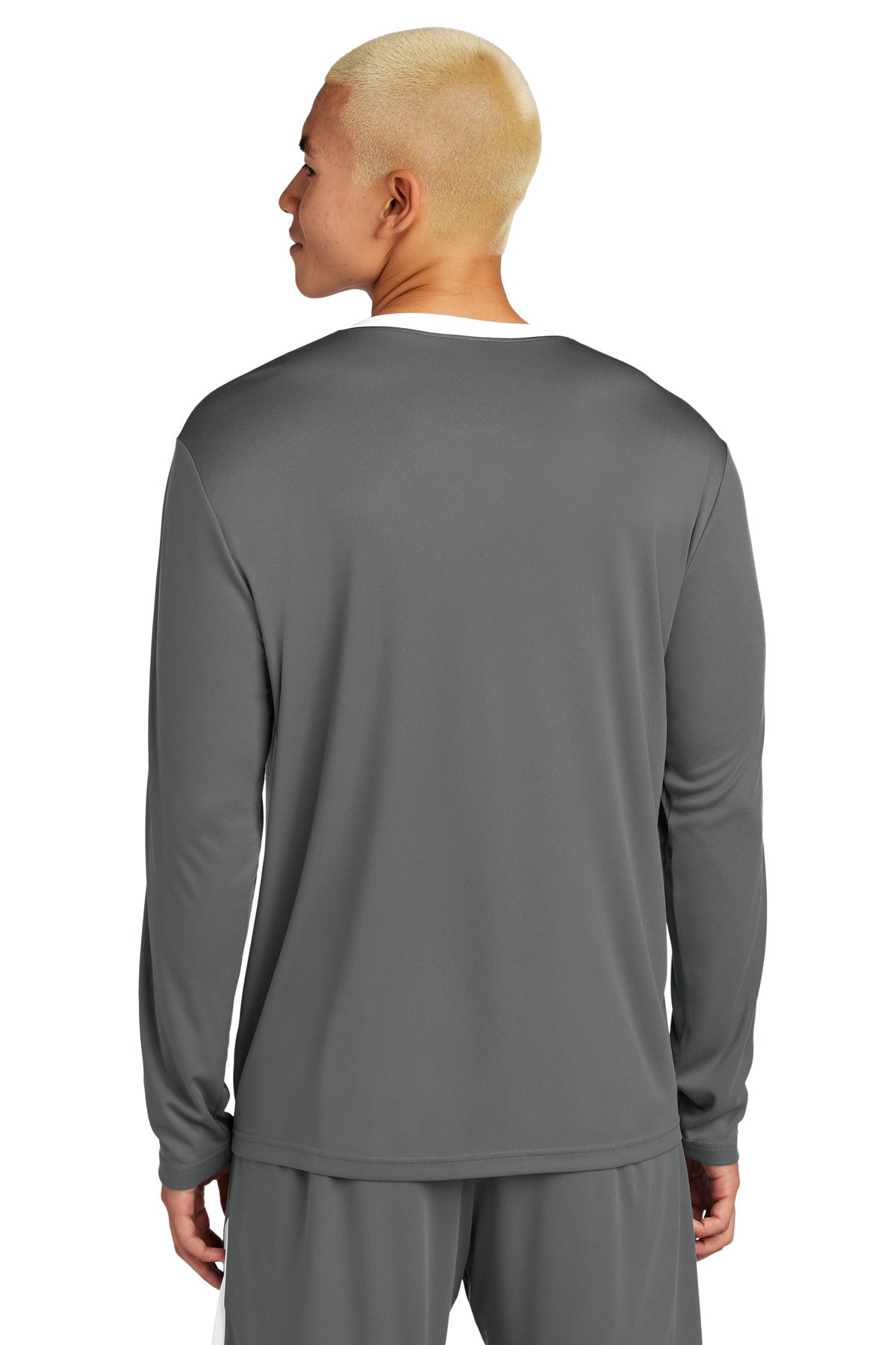 Sport-Tek Competitor United Long Sleeve Crew ST100LS Iron Grey/ White