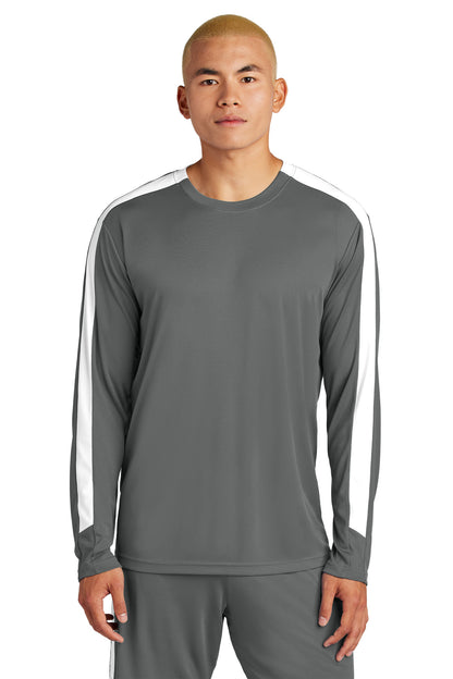 Sport-Tek Competitor United Long Sleeve Crew ST100LS Iron Grey/ White
