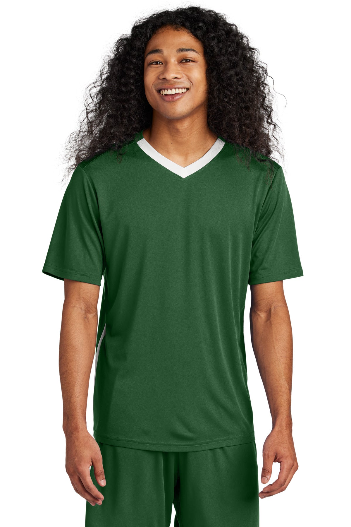 Sport-Tek Competitor United V-Neck ST101 Forest Green/ White