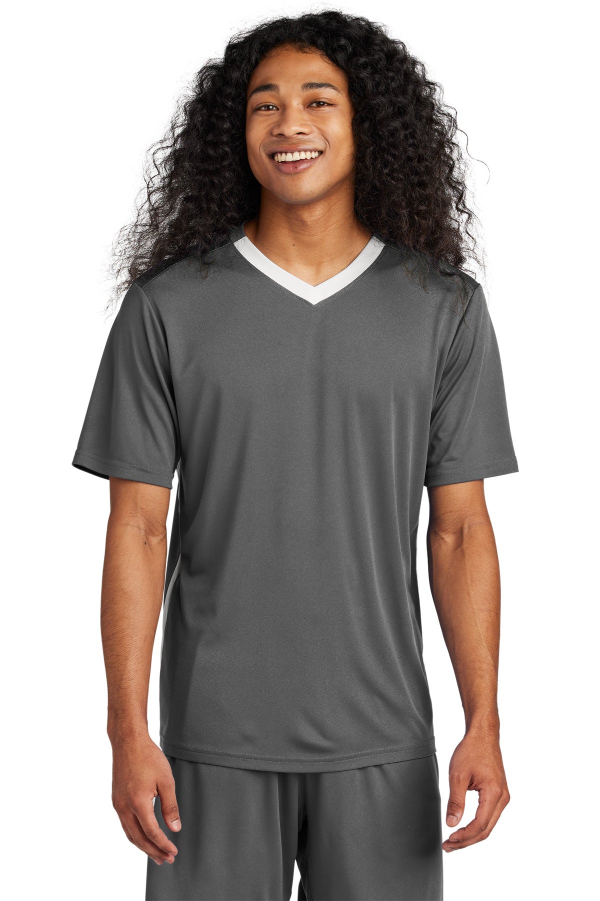 Sport-Tek Competitor United V-Neck ST101 Iron Grey/ White